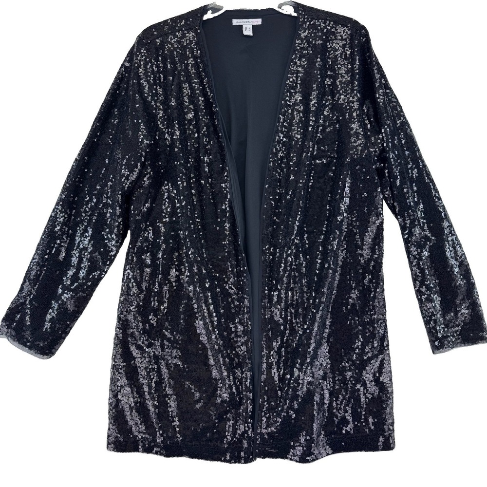 Isaac Mizrahi Live! Long Sleeve Sequin Sweater Top Size Large Black New Years
